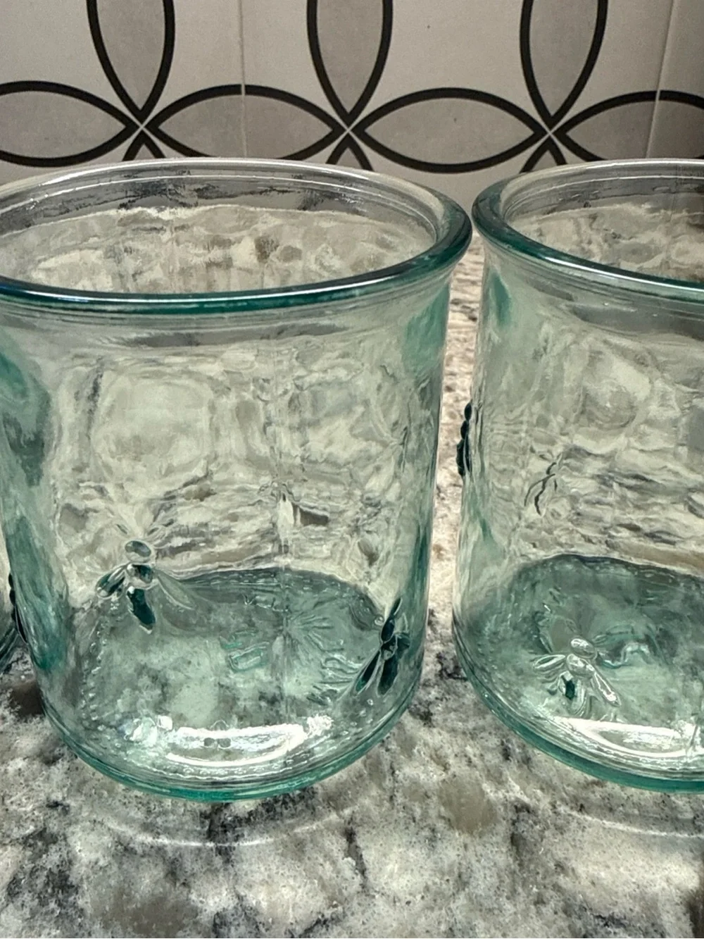 Set of 4 Aqua Glass Tumblers with Bee Motif Williams- Sonoma